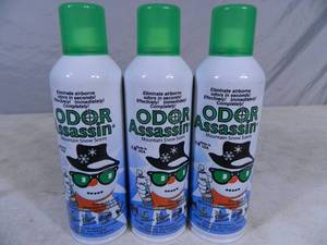 lot 73 image: 3 New Cans of Odor Assassin Mountain Snow Scent Odor Eliminator