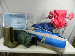 lot 139 image: Rubber Boots, Tents, Chair, Etc