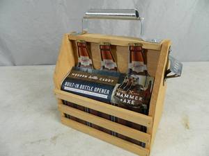 lot 152 image: Wooden Beer Bottle Caddy with Built in Bottle Opener