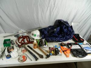 lot 193 image: Tarp, Hand Tools, Hardware, and More
