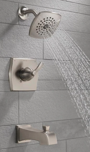lot 190 image: New Delta Flynn Stainless 1-Handle Bathtub and Shower Faucet with Valve