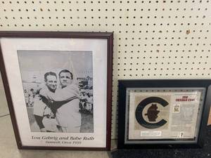 lot 95 image: Lou Gehrig, Babe Ruth, & Chicago Cubs Art