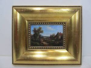 lot 137 image: Small Gold Framed Oil on Board French Countryside Painting