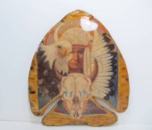 lot 33 image: Large Carved Wood Native American Arrowhead Wall Plaque