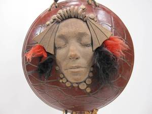 lot 54 image: Signed Heavy Clay Pottery Wall Hanging Face Sculpture - Signed Moore