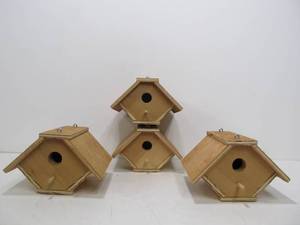 lot 60 image: 4 Unpainted Wooden Birdhouses