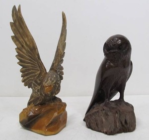 lot 69 image: Nicely Carved Wood Eagle & Owl