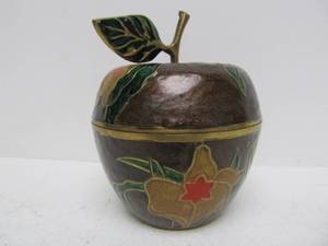 lot 112 image: Enameled Brass Apple-Form Tea Caddy