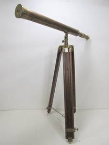 lot 204 image: Nice Brass Wood Telescope wTripod Stand
