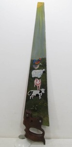 lot 207 image: Vintage Double Sided Hand Painted Antique Saw