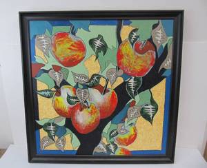 lot 230 image: Large Original Oil on Canvas Pop Art Apple Tree Painting