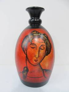 lot 238 image: Large Hand Painted Signed Ceramic Portrait Vase