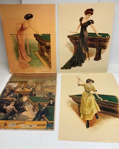 lot 147 image: Lot of 4 Antique Style Billiards etc Advertising Posters