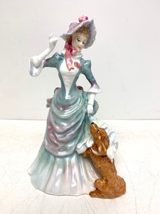 lot 158 image: Signed Royal Doulton Loyal Friend Fancy Victorian Lady wDog Figurine