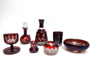 lot 161 image: Nice Group of Vintage Bohemian Cranberry Cut Crystal