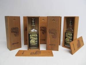 lot 172 image: 7 Vintage Alberta Springs Sipping Whiskey Bottles wWood Cases