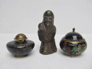 lot 278 image: Vintage Oriental Cloisonne & Heavy Brass Figure