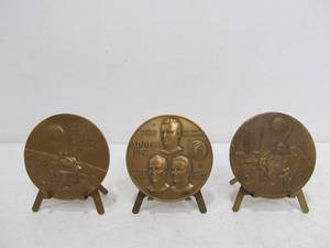 lot 268 image: 3 Vintage NASA Space Exploration Bronze Medallions