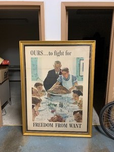 lot 5 image: HUGE Framed Original 1943 WW2 Poster - Norman Rockwell - Freedom From Want