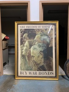 lot 7 image: HUGE Framed Original 1943 WW2 Poster - Norman Rockwell - Freedom of Religion