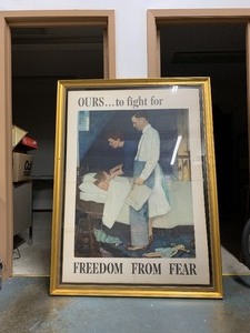 lot 8 image: HUGE Framed Original 1943 WW2 Poster - Norman Rockwell - Freedom From Fear