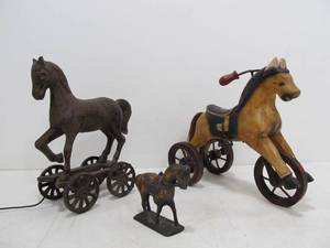 lot 290 image: Lot of 3 Horses - Including Cast Iron Pull toy
