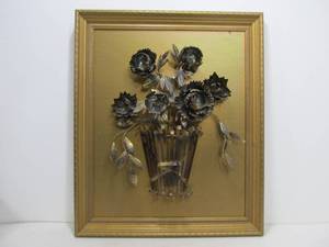 lot 299 image: Framed Potted Blooming Poppies 3D Metal Art