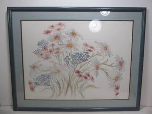 lot 303 image: Original Watercolor and Ink Floral Art Signed Teresa W. Davis