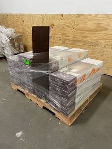 lot 56 image: HOME DECORATORS COLLECTION Lot of 18 Cases of-  Hand Scraped Strand Woven Brown 38 in. T x 5-18 in. W x 36 in. L Engineered Click Bamboo Flooring.  Retail price is $63.79 per case.