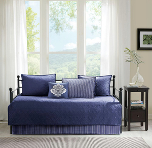 lot 92 image: MADISON PARK Mansfield 6-Piece Navy Reversible Daybed Bedding Set