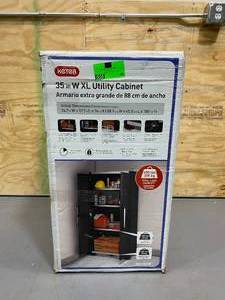 lot 98 image: KETER 74 in. H x 34.65 in. W x 17.7 in. D Wide XL Freestanding Plastic Utility Cabinet in Black