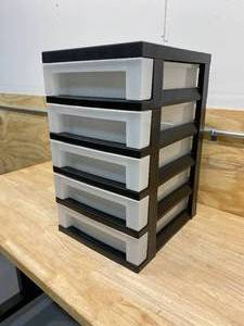 lot 100 image: IRIS 5- Drawer Storage Cart with Organizer Top in Black and Pearl