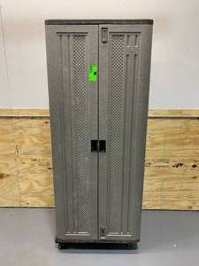 lot 105 image: SUNCAST 72 in. H x 30 in. W x 20.25 in. D 3-Shelf Resin Tall Storage Freestanding Cabinet in Platinum