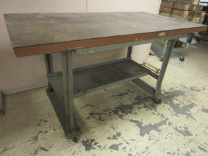 INDUSTRIAL SHOPWORK TABLE, ON CASTERS