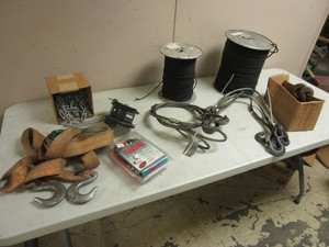 SEARS WINCH, NYLON ROPE SPOOLS, STRAPS, CABLES, W HOOKS, CHAINS, MORE