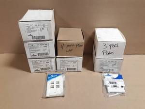 lot 92 image: (7) Boxes Leviton 3 & 4 Port White Wall Plates