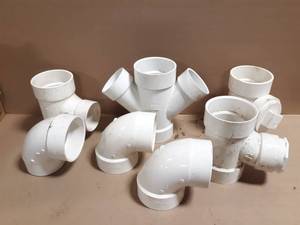 lot 295 image: (7) Charlotte 4 Schedule 40 DWV PVC Tees, Elbows and More