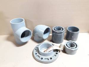 lot 299 image: (6) 4 Schedule 80 PVC Tee, Elbow, Couplers and Flange
