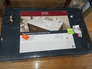 37 in. W Marble Single Sink Vanity Top in Arabescato Venato with White Sink by Home Decorators Collection- slighlty damaged