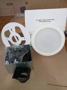 Roomside Series Decorative White 80 CFM Ceiling Bathroom Exhaust Fan with Round LED Panel and Beveled Frame ENERGY STAR by Broan-NuTone - open box not used