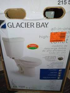 2-piece 1.1 GPF1.6 GPF High Efficiency Dual Flush Complete Elongated Toilet in White, Seat Included by Glacier Bay - not open