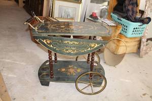 lot 103 image: Big Wheel Ornate Dcor Wood Serving Cart 2-tier