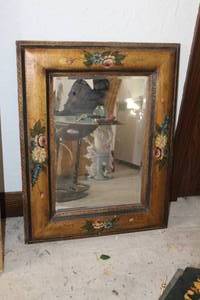lot 133 image: Decorative Roses Ornate Wood Framed Wall Mirror