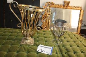 lot 126 image: Lot of (2) Metal Urn Table Dcor, Metal Vase Table Dcor