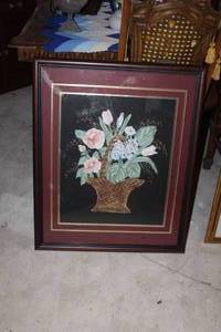 lot 136 image: Flower Basket Double-Matted Wood Framed Wall Art