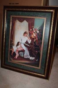 lot 140 image: Playing Piano by Di Giacomo Matted Framed Painting