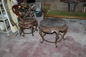 lot 161 image: Wood Coffee Table, Wood Dining Chairs (x4)