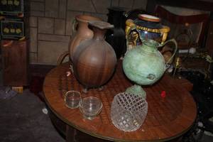 lot 172 image: Lot of (6) Ceramic Table Vases, Clear Glass Candleholders Table Dcor