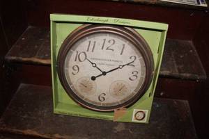 lot 186 image: Edinburgh Clock Works Co. London England Outdoor Clock with Thermometer and Hygrometer