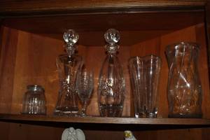 lot 216 image: Lot of (6) Clear Crystal Decanters, Clear Glass Vases, Clear Glassware